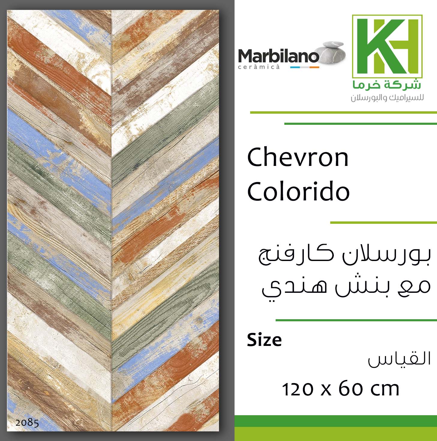 Picture of Indian porcelain matt carving tile 60x120cm Chevron Colorido